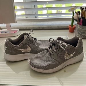 Custom Grey Nike tennis shoes with rhinestones!